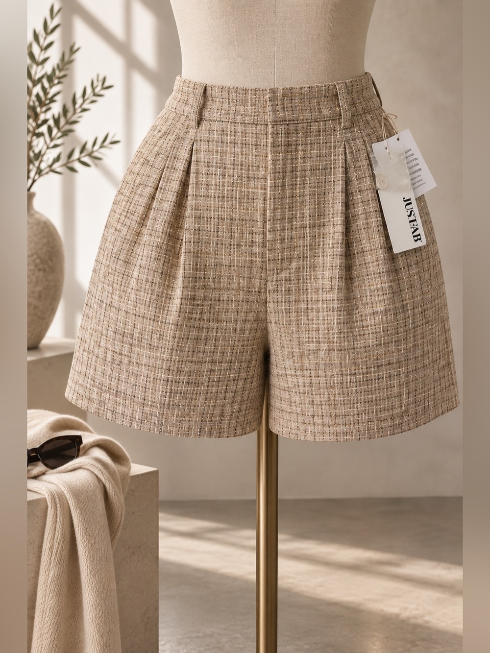 JustFab Linen Blend Tweed Shorts NWT XXL Beige Work Career